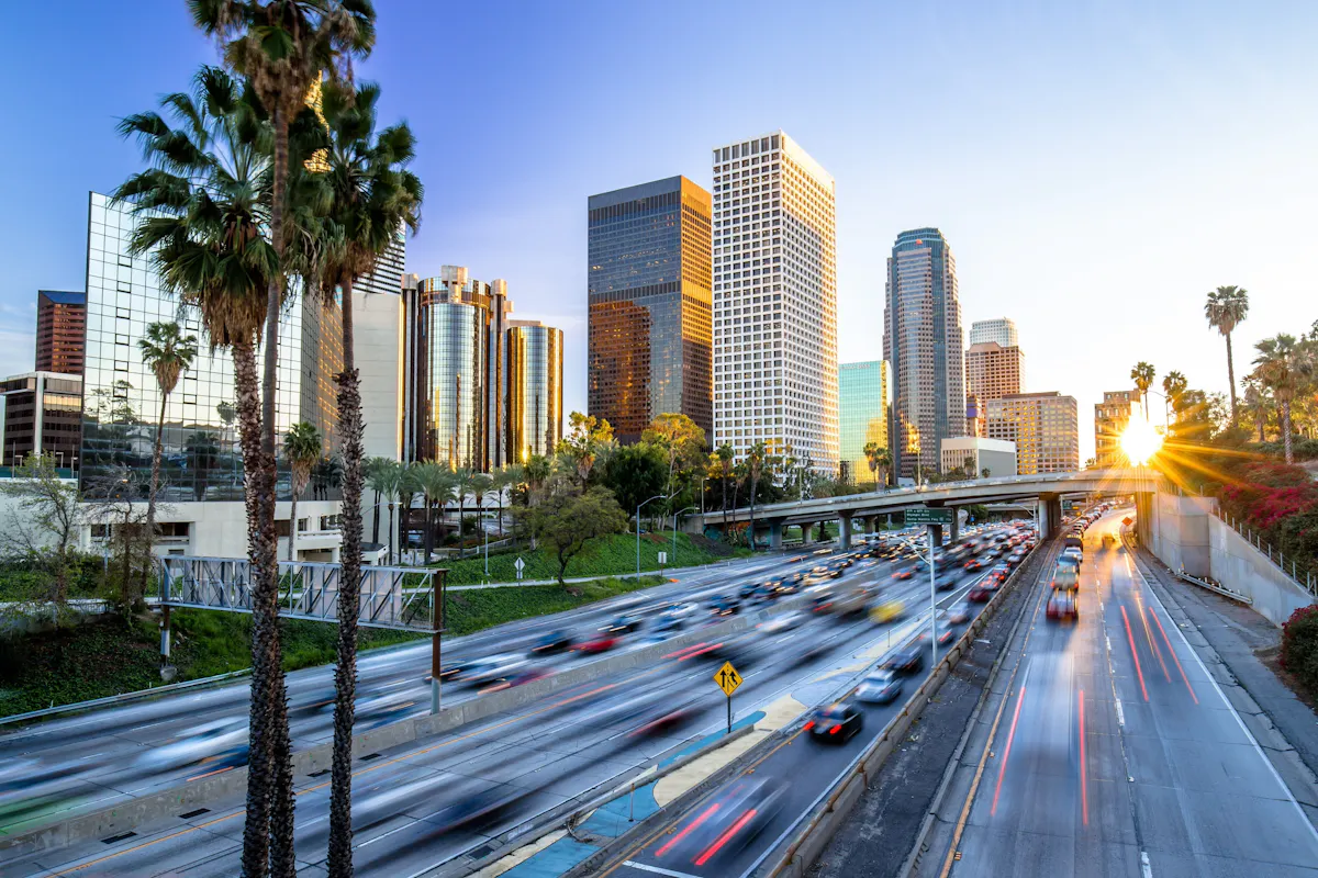 Los Angeles CA highway skyline