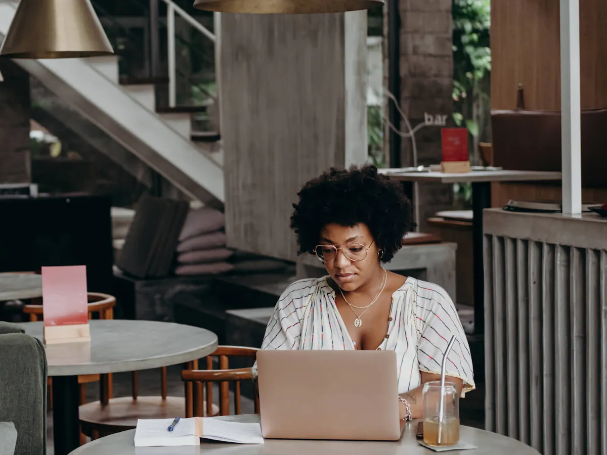 Woman working in library