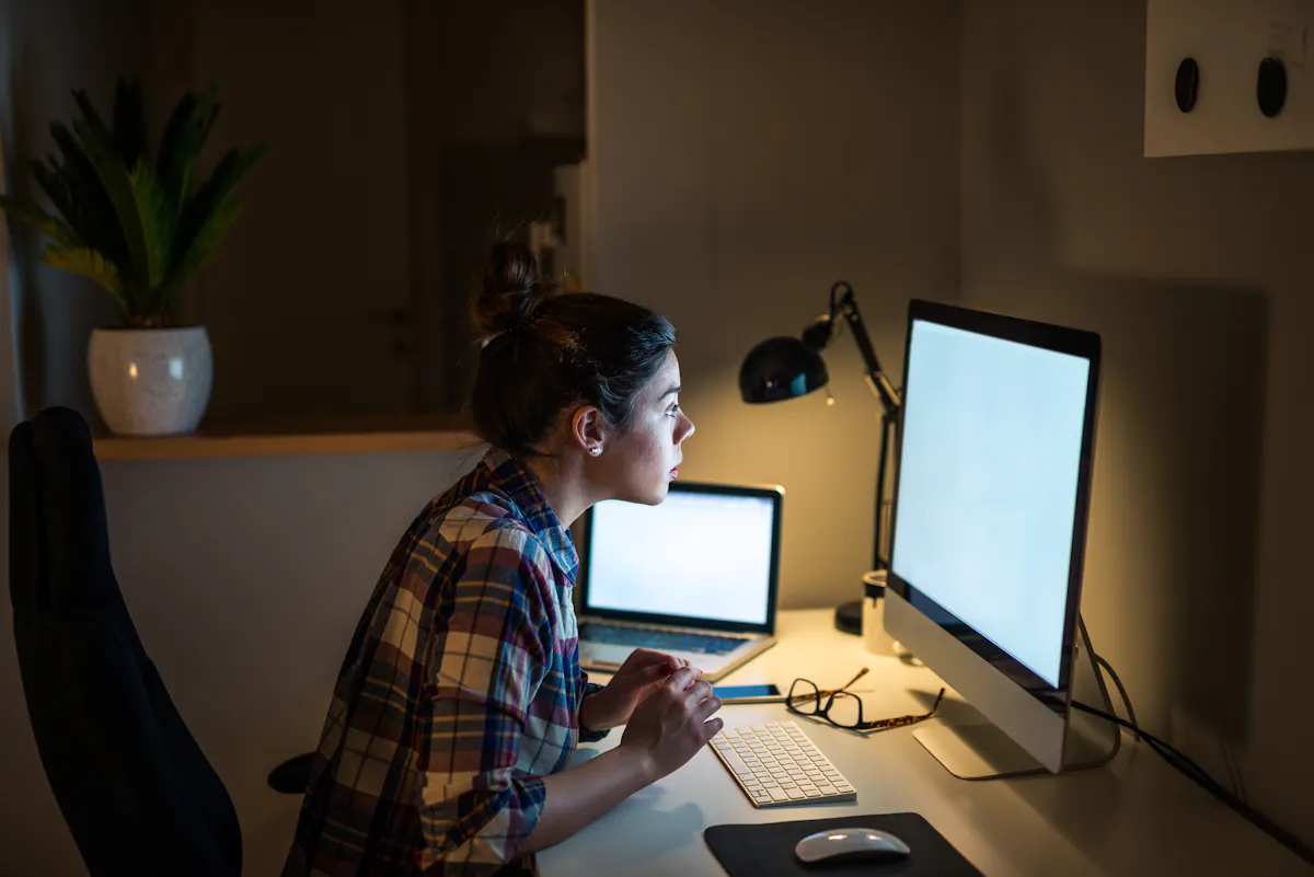 Woman working at night