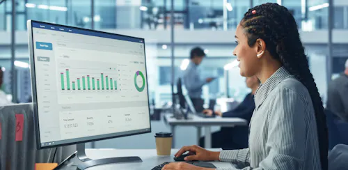 Woman in office working with data