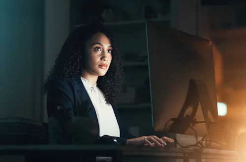 Woman working in cybersecurity