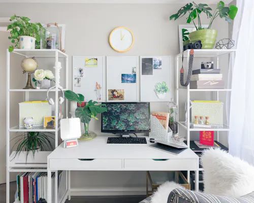 Bright study space with plants