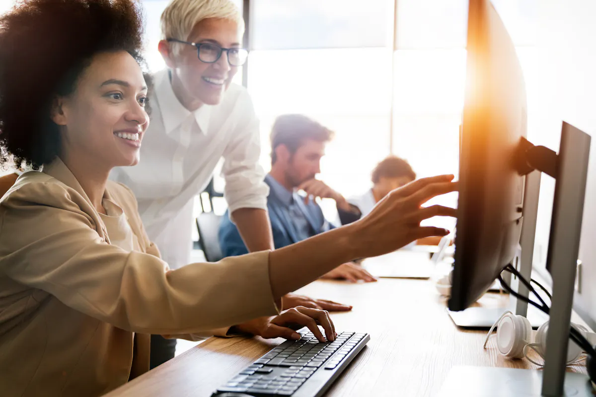 Woman focused on coding