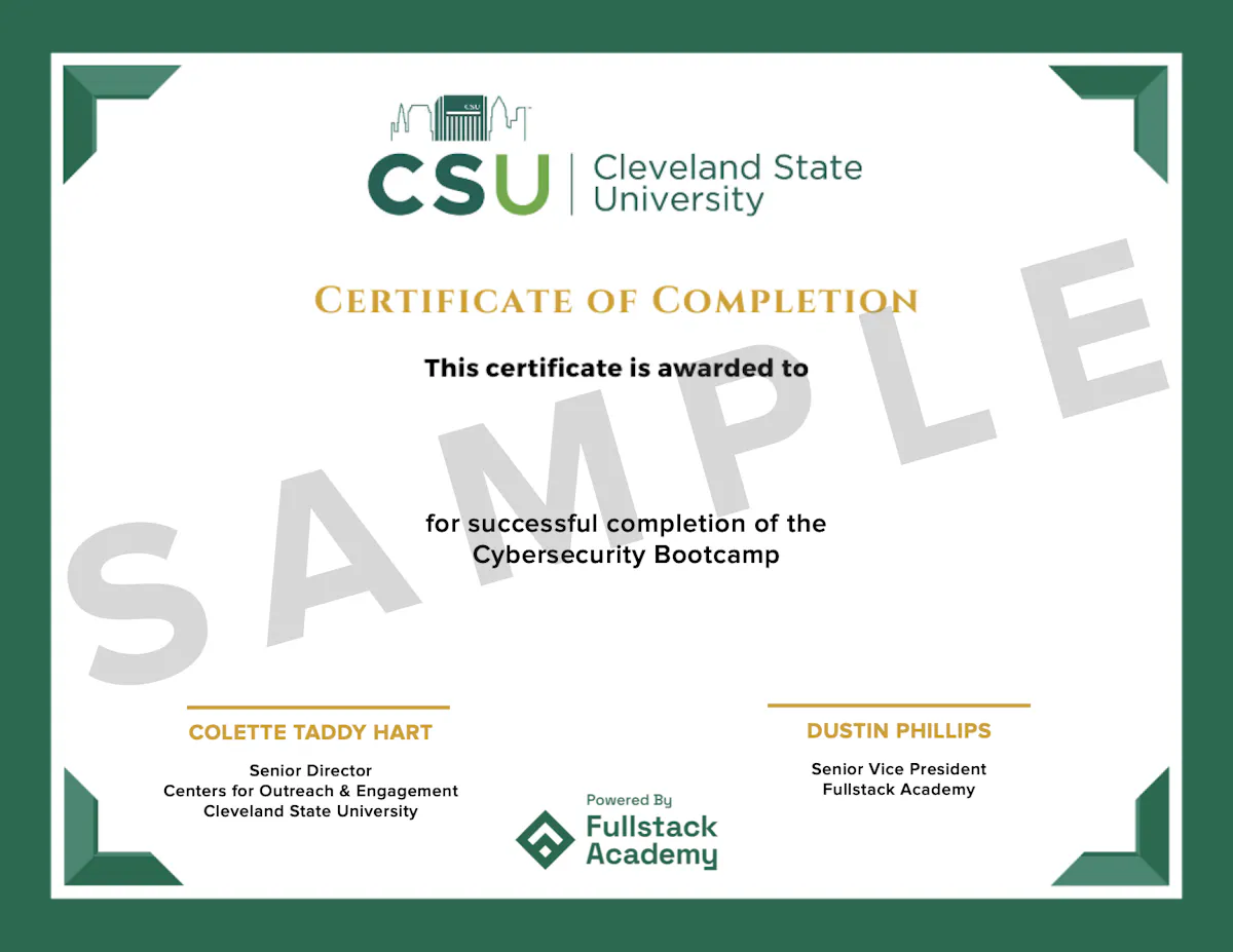 Sample Cleveland State Cyber Certificate