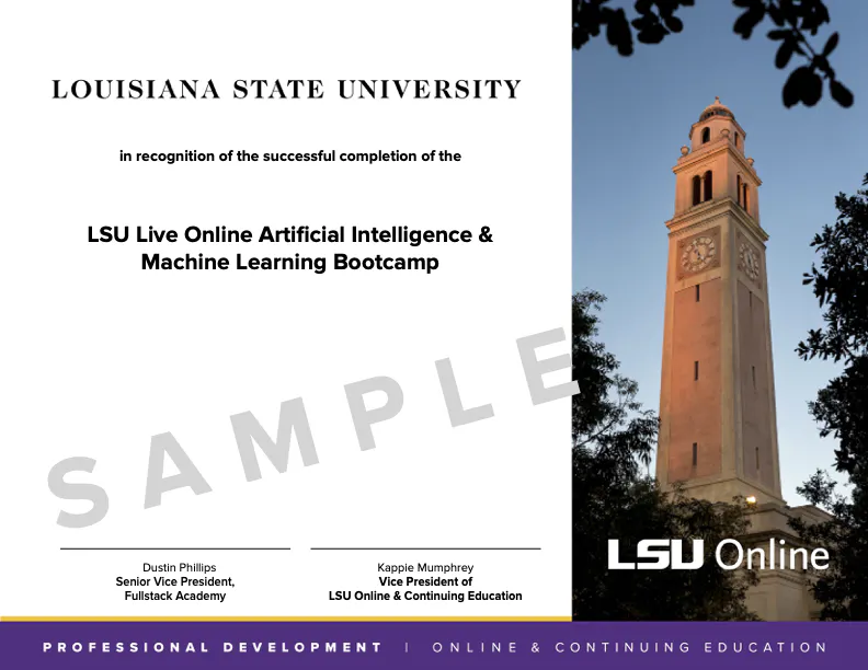 LSU Online AI an Machine Learning Sample Certificate