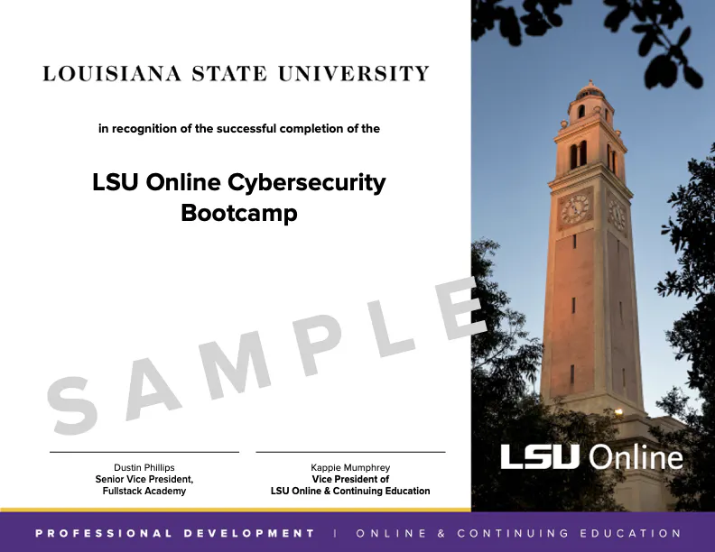 LSU Online Cyber Bootcamp Sample Certificate