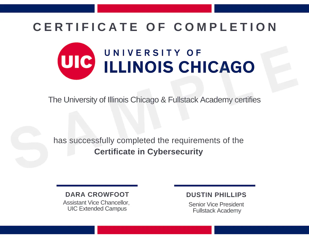 Sample UIC Cybersecurity Bootcamp Certificate