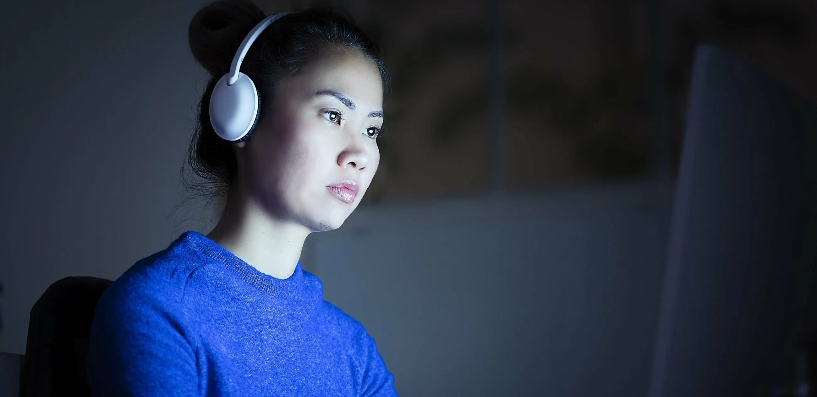 Woman looking at cyber screen card