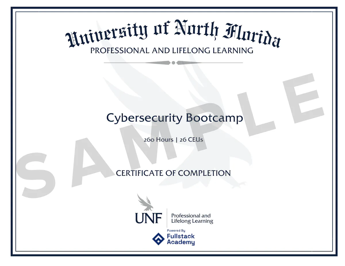 Sample UNF Cyber Certificate