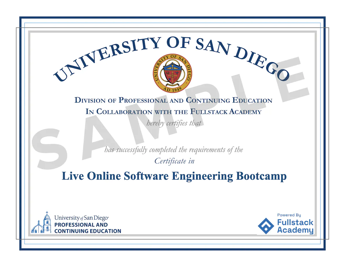 USD Coding Bootcamp Sample Certificate