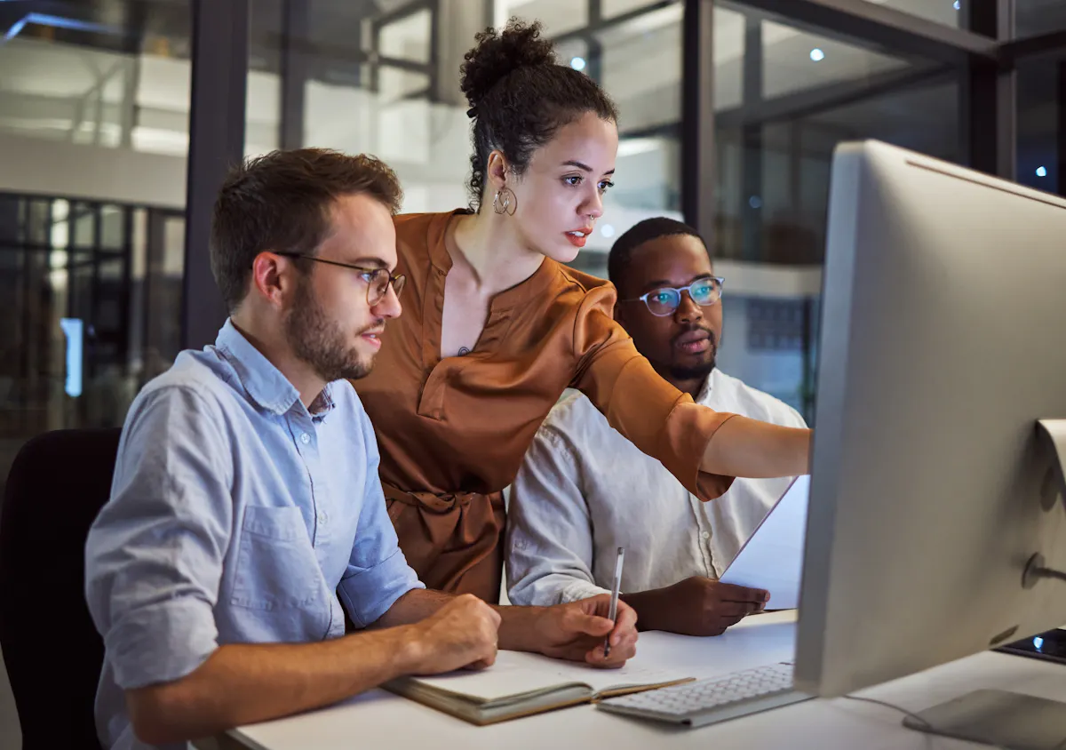 Software engineers working at computer