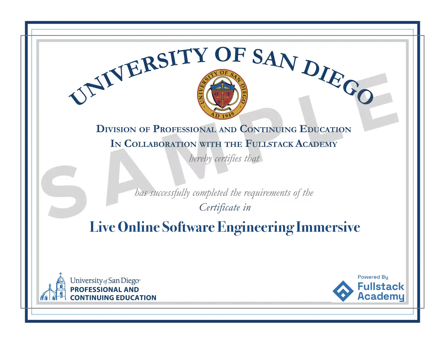 USD Software Engineering Certificate